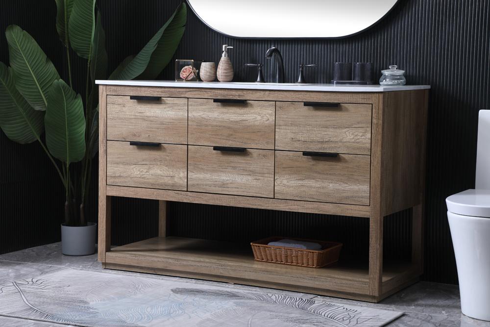 Elegant Furniture & Lighting - Larkin 54 Inch SIngle Bathroom Vanity In Natural Oak - VF19254NT veiw 3