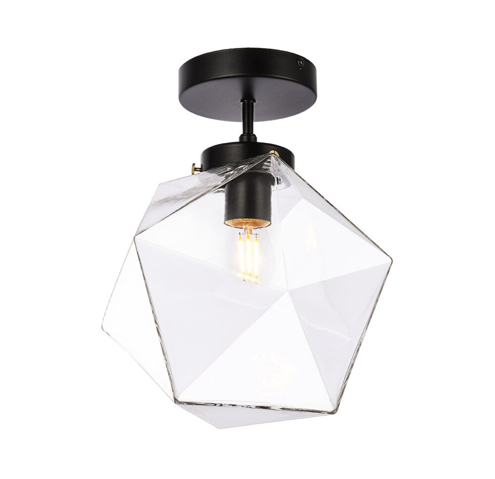 Elegant Furniture & Lighting - Lawrence 1 light black and clear glass flush mount - LD2346BK veiw 1