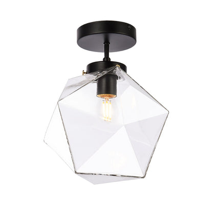 Elegant Furniture & Lighting - Lawrence 1 light black and clear glass flush mount - LD2346BK veiw 1