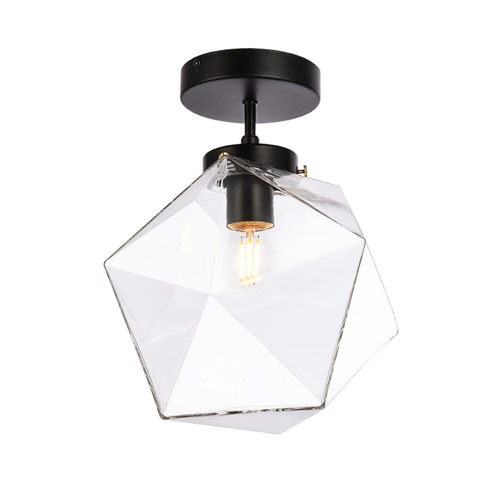 Elegant Furniture & Lighting - Lawrence 1 light black and clear glass flush mount - LD2346BK veiw 3