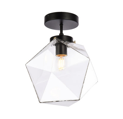 Elegant Furniture & Lighting - Lawrence 1 light black and clear glass flush mount - LD2346BK veiw 3
