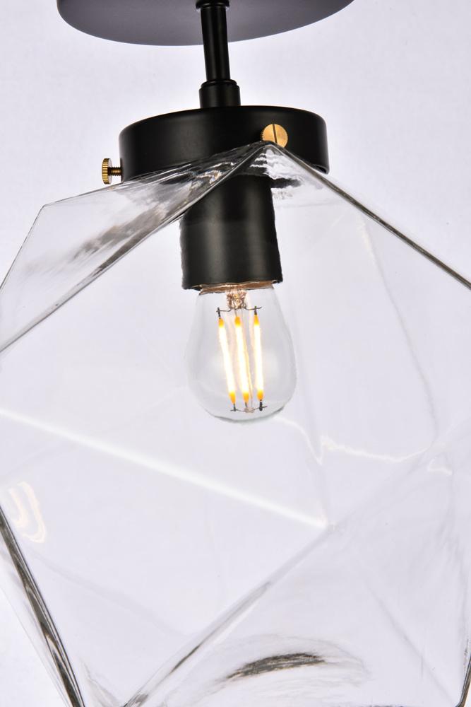 Elegant Furniture & Lighting - Lawrence 1 light black and clear glass flush mount - LD2346BK veiw 4