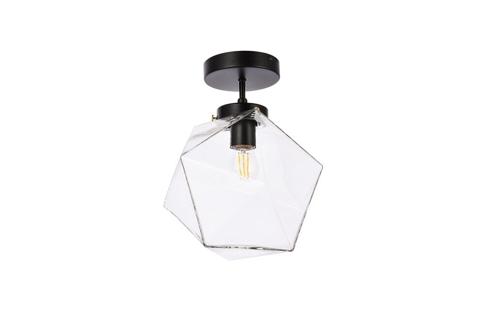Elegant Furniture & Lighting - Lawrence 1 light black and clear glass flush mount - LD2346BK veiw 7