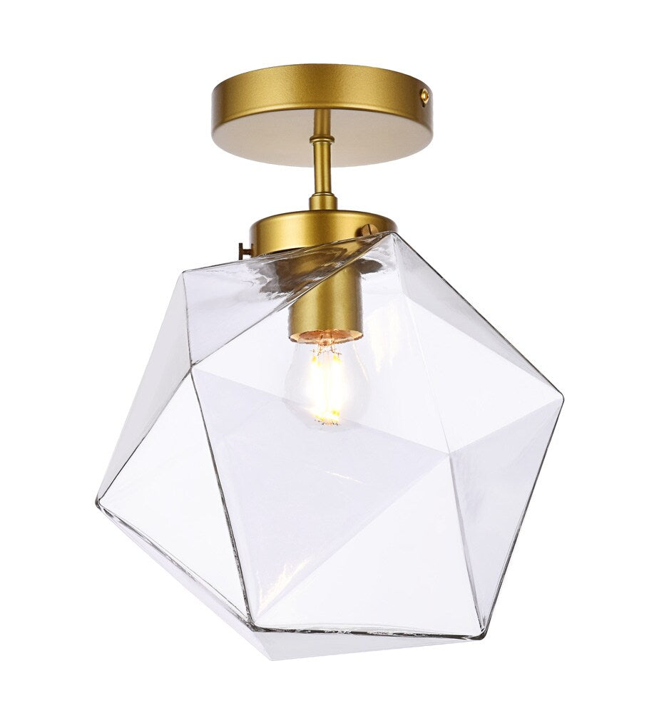 Elegant Furniture & Lighting - Lawrence 1 light brass and clear glass flush mount - LD2346BR veiw 1