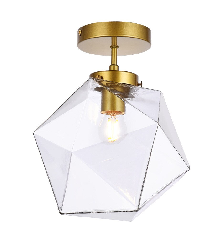 Elegant Furniture & Lighting - Lawrence 1 light brass and clear glass flush mount - LD2346BR veiw 3