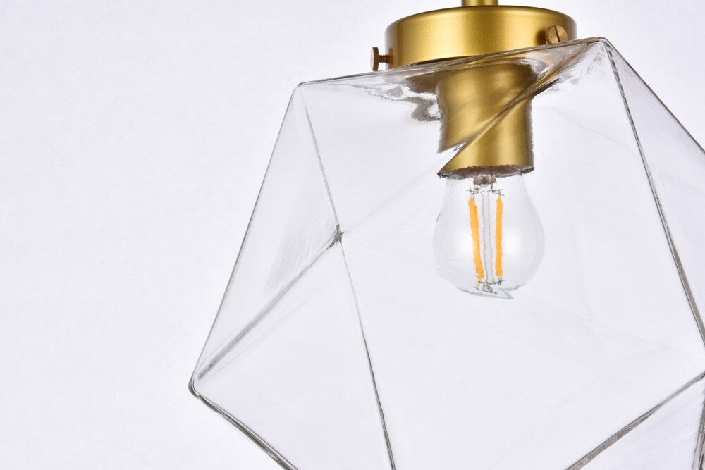 Elegant Furniture & Lighting - Lawrence 1 light brass and clear glass flush mount - LD2346BR veiw 4