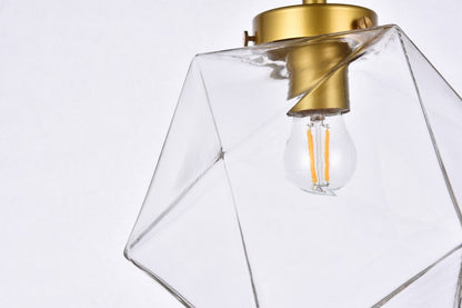 Elegant Furniture & Lighting - Lawrence 1 light brass and clear glass flush mount - LD2346BR veiw 4