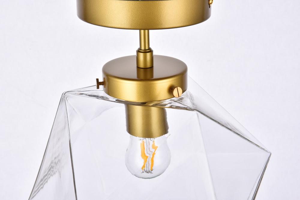Elegant Furniture & Lighting - Lawrence 1 light brass and clear glass flush mount - LD2346BR veiw 6