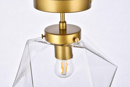 Elegant Furniture & Lighting - Lawrence 1 light brass and clear glass flush mount - LD2346BR veiw 6