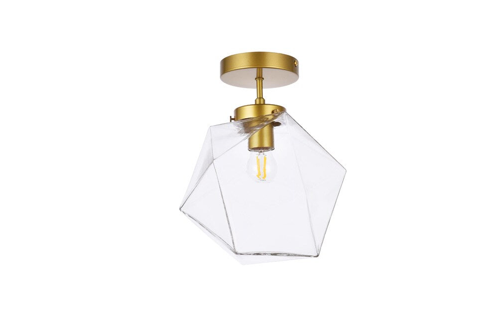 Elegant Furniture & Lighting - Lawrence 1 light brass and clear glass flush mount - LD2346BR veiw 7