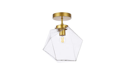 Elegant Furniture & Lighting - Lawrence 1 light brass and clear glass flush mount - LD2346BR veiw 7