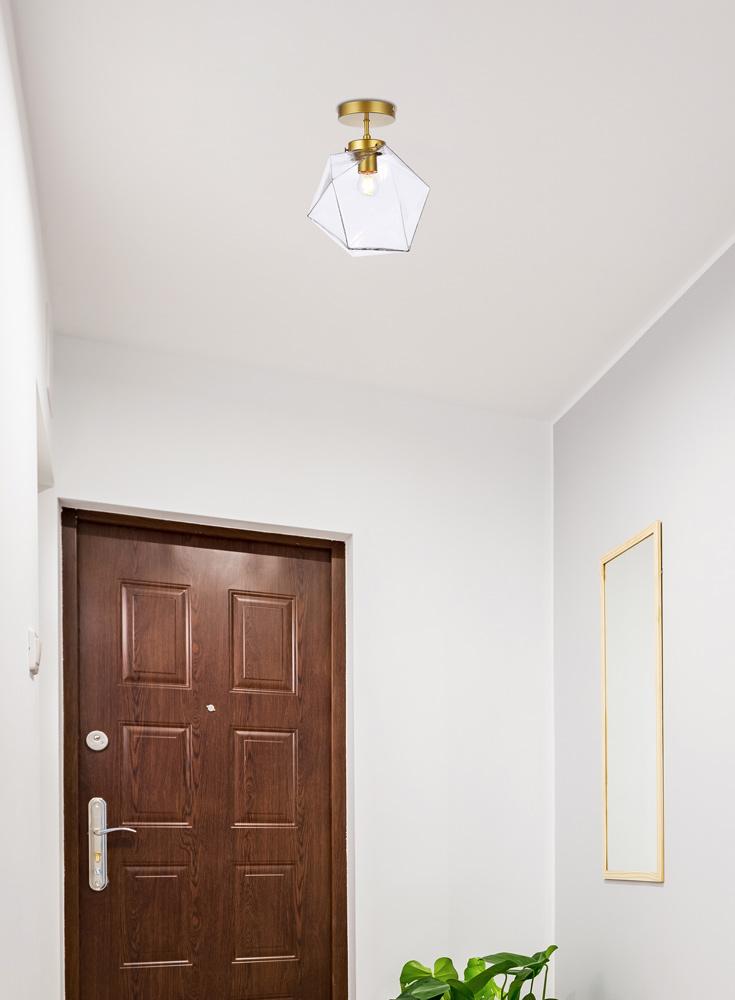 Elegant Furniture & Lighting - Lawrence 1 light brass and clear glass flush mount - LD2346BR veiw 8