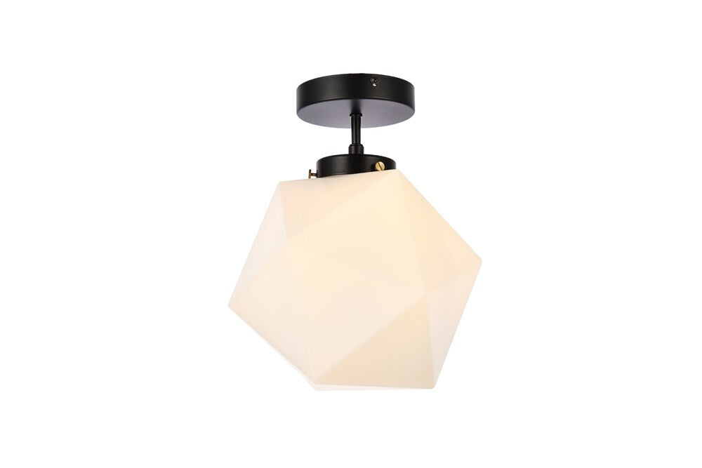 Elegant Furniture & Lighting - Lawrence 1 light black and white glass flush mount - LD2347BK veiw 1