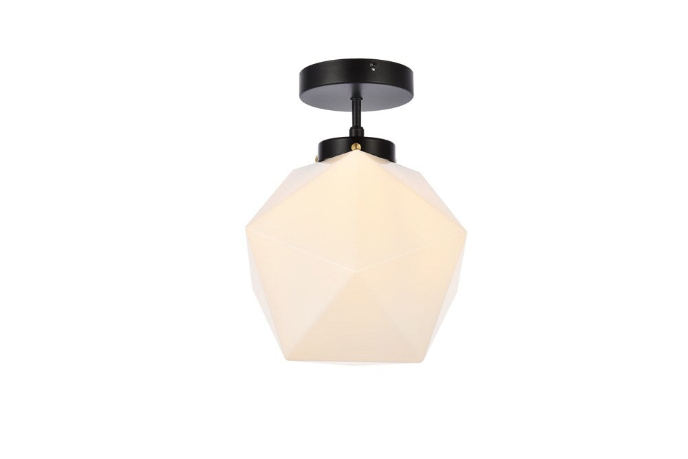 Elegant Furniture & Lighting - Lawrence 1 light black and white glass flush mount - LD2347BK veiw 3