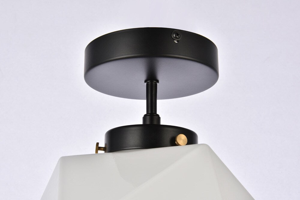 Elegant Furniture & Lighting - Lawrence 1 light black and white glass flush mount - LD2347BK veiw 4