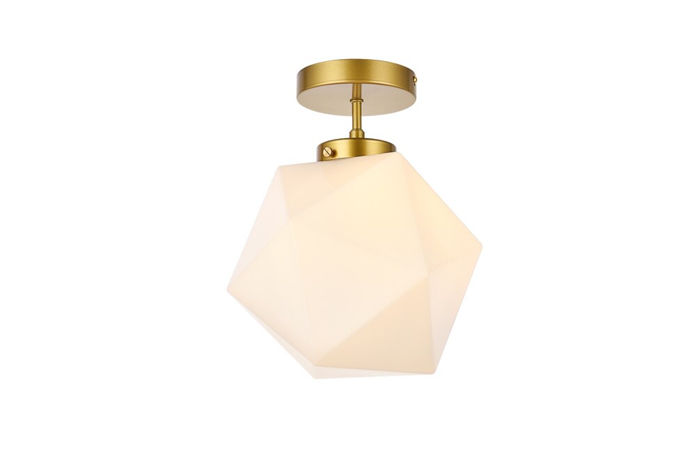 Elegant Furniture & Lighting - Lawrence 1 light brass and white glass flush mount - LD2347BR veiw 1