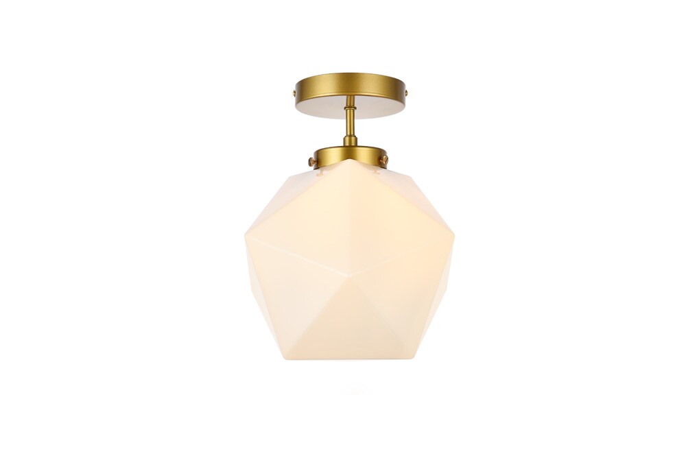 Elegant Furniture & Lighting - Lawrence 1 light brass and white glass flush mount - LD2347BR veiw 3