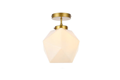 Elegant Furniture & Lighting - Lawrence 1 light brass and white glass flush mount - LD2347BR veiw 3