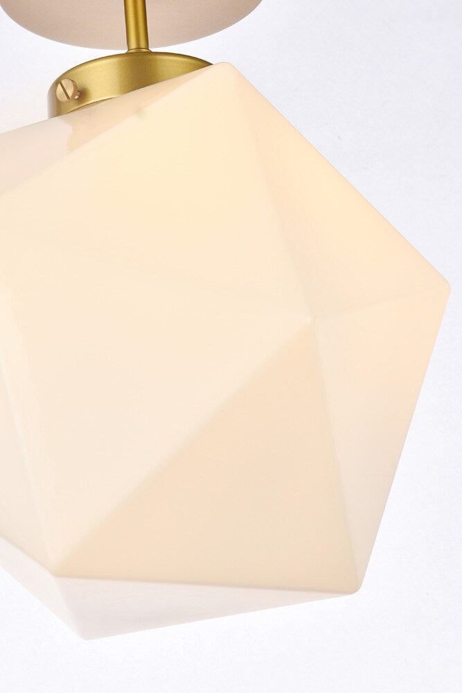 Elegant Furniture & Lighting - Lawrence 1 light brass and white glass flush mount - LD2347BR veiw 4
