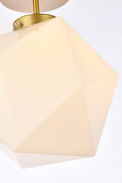Elegant Furniture & Lighting - Lawrence 1 light brass and white glass flush mount - LD2347BR veiw 4