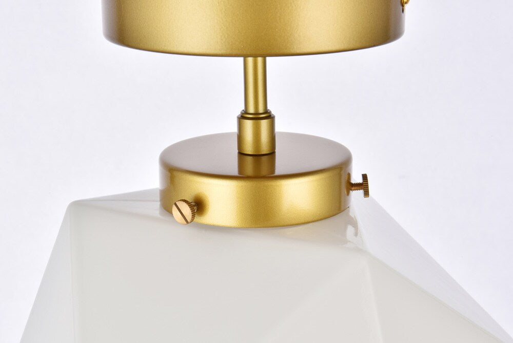 Elegant Furniture & Lighting - Lawrence 1 light brass and white glass flush mount - LD2347BR veiw 5