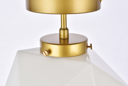 Elegant Furniture & Lighting - Lawrence 1 light brass and white glass flush mount - LD2347BR veiw 5