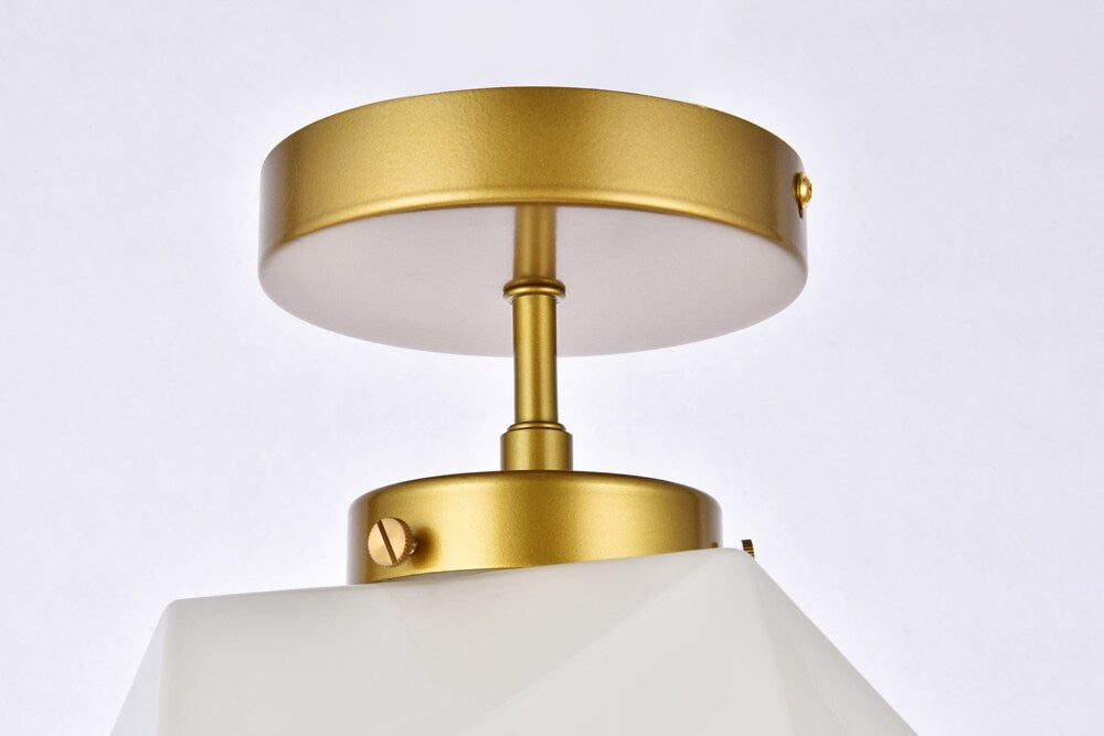 Elegant Furniture & Lighting - Lawrence 1 light brass and white glass flush mount - LD2347BR veiw 6