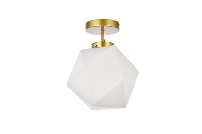Elegant Furniture & Lighting - Lawrence 1 light brass and white glass flush mount - LD2347BR veiw 7
