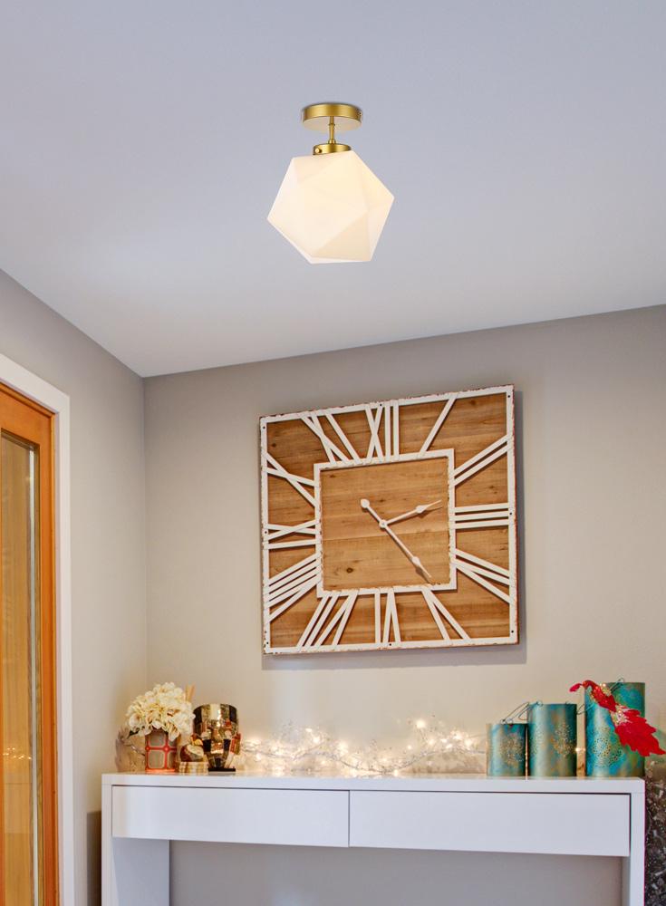 Elegant Furniture & Lighting - Lawrence 1 light brass and white glass flush mount - LD2347BR veiw 8