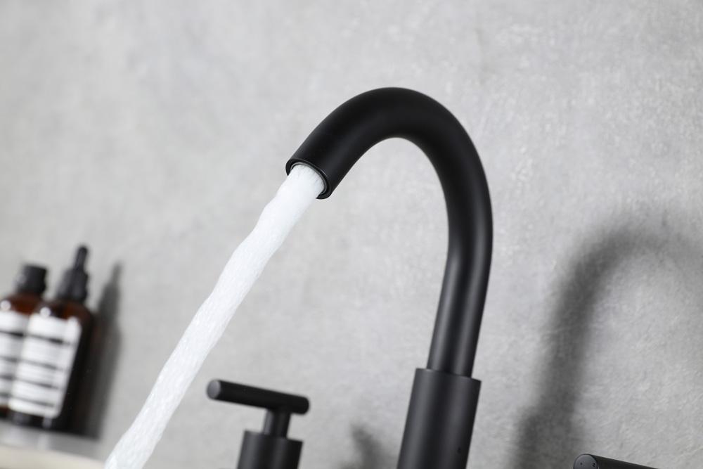 Elegant Furniture & Lighting - Leah 8 inch Widespread Double Handle Bathroom Faucet in Matte Black - FAV-1009MBK veiw 6
