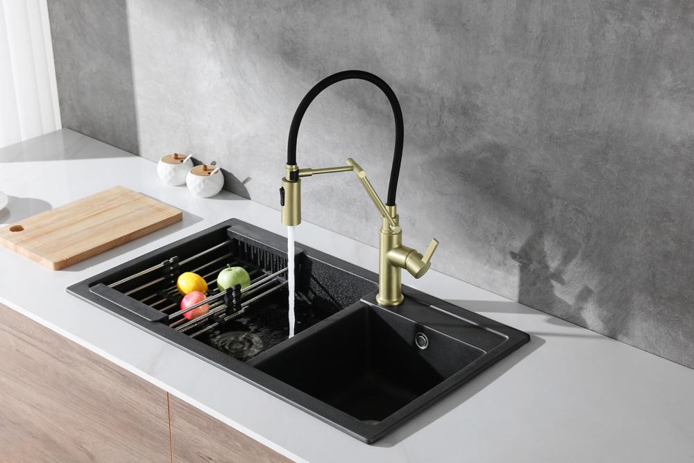 Elegant Furniture & Lighting - Leonardo Single Handle Pull Down Sprayer Kitchen Faucet in Brushed Gold - FAK-304BGD veiw 4