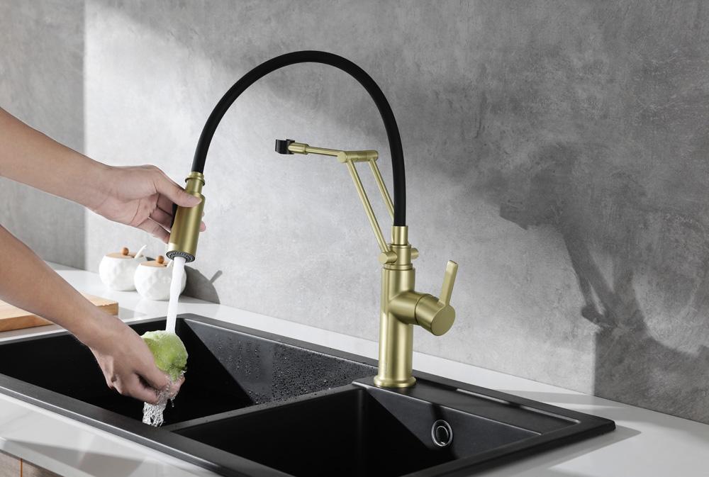 Elegant Furniture & Lighting - Leonardo Single Handle Pull Down Sprayer Kitchen Faucet in Brushed Gold - FAK-304BGD veiw 5