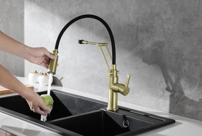 Elegant Furniture & Lighting - Leonardo Single Handle Pull Down Sprayer Kitchen Faucet in Brushed Gold - FAK-304BGD veiw 5