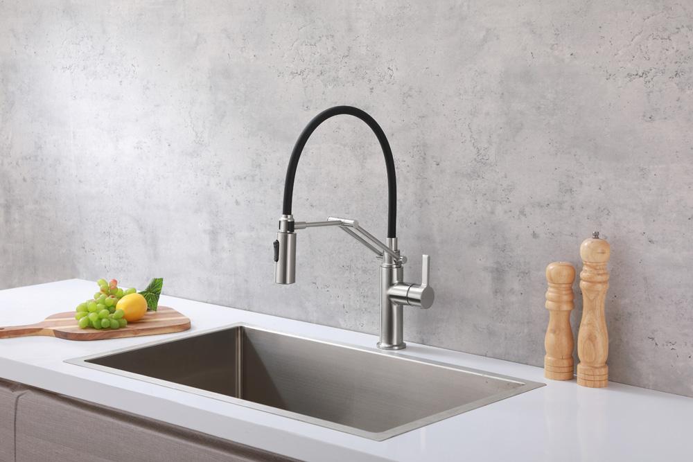Elegant Furniture & Lighting - Leonardo Single Handle Pull Down Sprayer Kitchen Faucet in Brushed Nickel - FAK-304BNK veiw 2