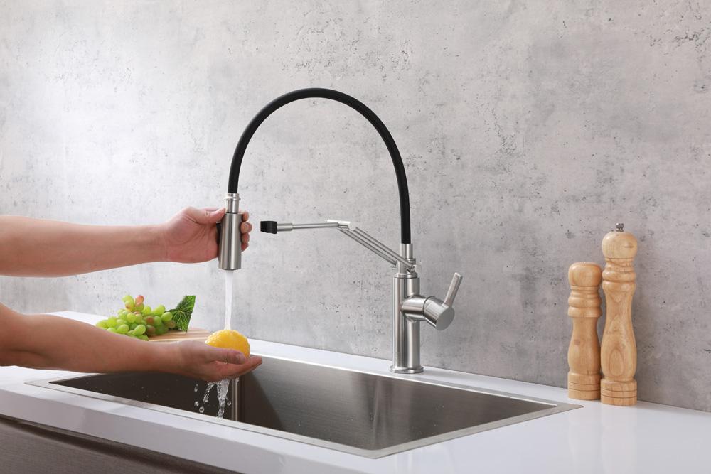 Elegant Furniture & Lighting - Leonardo Single Handle Pull Down Sprayer Kitchen Faucet in Brushed Nickel - FAK-304BNK veiw 5