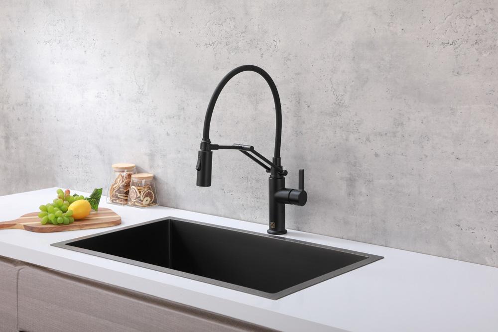Elegant Furniture & Lighting - Leonardo Single Handle Pull Down Sprayer Kitchen Faucet in Matte Black - FAK-304MBK veiw 2