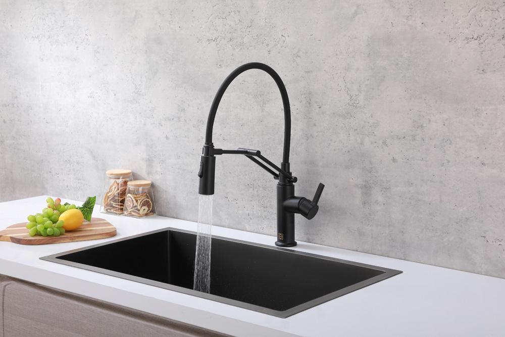 Elegant Furniture & Lighting - Leonardo Single Handle Pull Down Sprayer Kitchen Faucet in Matte Black - FAK-304MBK veiw 3