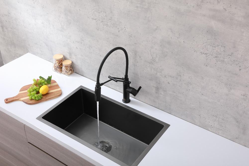 Elegant Furniture & Lighting - Leonardo Single Handle Pull Down Sprayer Kitchen Faucet in Matte Black - FAK-304MBK veiw 4