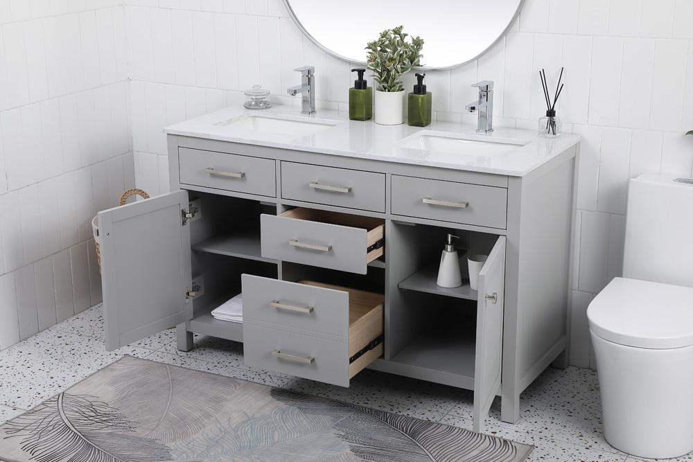 Elegant Furniture & Lighting - Lewis 54 Inch Double Bathroom Vanity In Grey - VF23354DGR veiw 4
