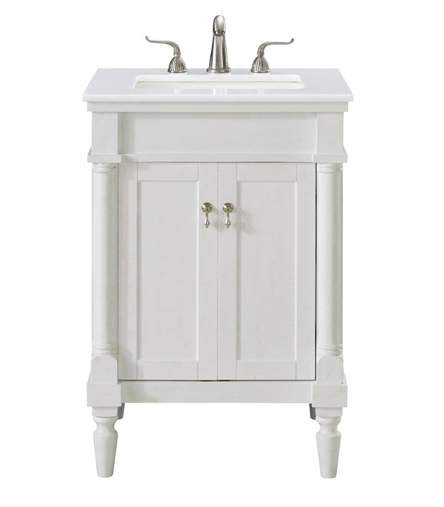 Elegant Furniture & Lighting - Lexington 24 inch Single Bathroom vanity in Antique White with ivory white engineered marble - VF13024AW-VW veiw 1