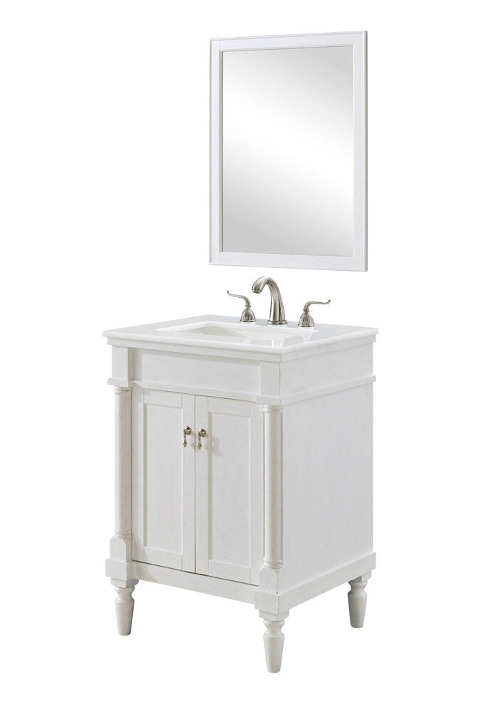 Elegant Furniture & Lighting - Lexington 24 inch Single Bathroom vanity in Antique White with ivory white engineered marble - VF13024AW-VW veiw 2