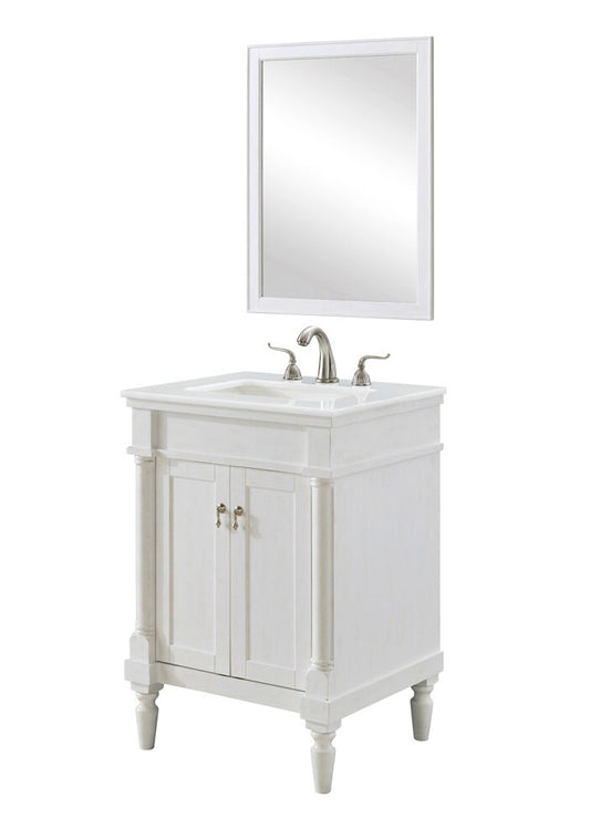 Elegant Furniture & Lighting - Lexington 24 inch Single Bathroom vanity in Antique White with ivory white engineered marble - VF13024AW-VW veiw 2