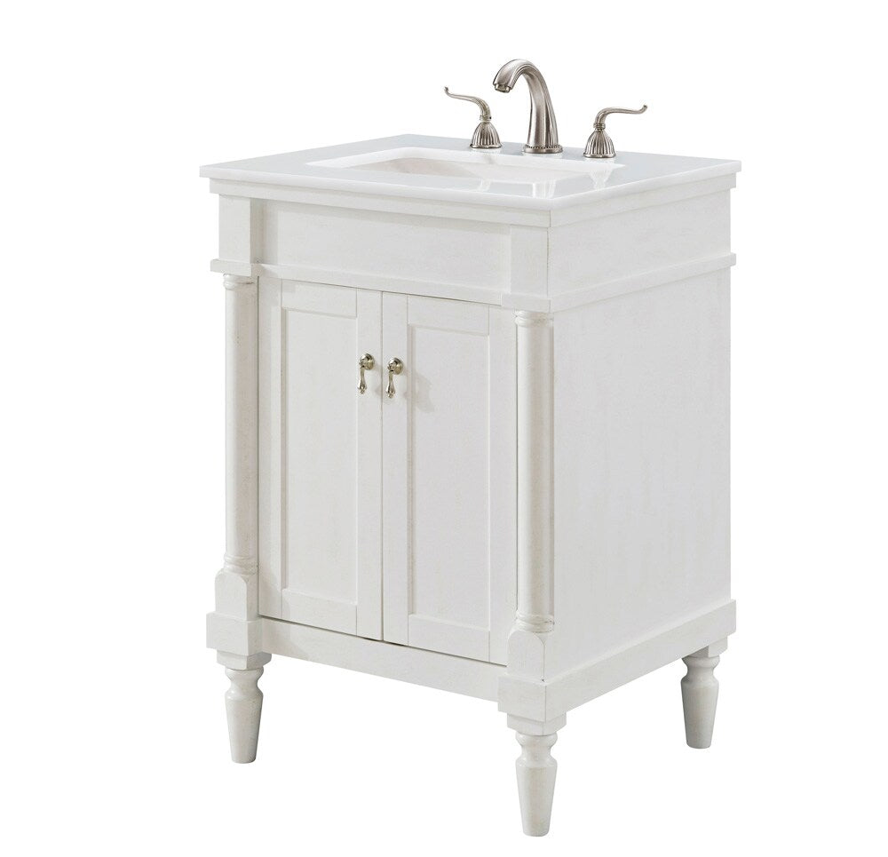 Elegant Furniture & Lighting - Lexington 24 inch Single Bathroom vanity in Antique White with ivory white engineered marble - VF13024AW-VW veiw 3
