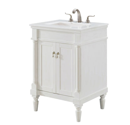Elegant Furniture & Lighting - Lexington 24 inch Single Bathroom vanity in Antique White with ivory white engineered marble - VF13024AW-VW veiw 3