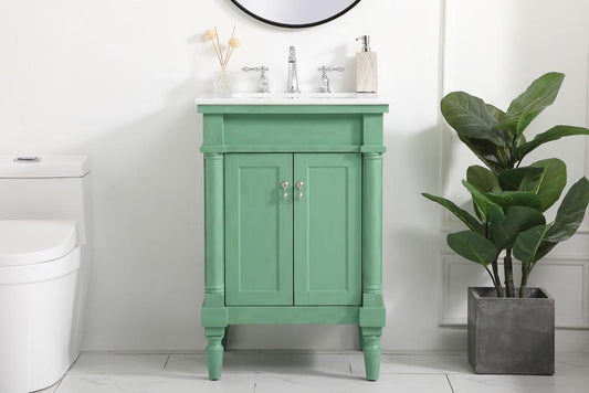 Elegant Furniture & Lighting - Lexington 24 inch Single Bathroom vanity in vintage mint with ivory white engineered marble - VF13024VM-VW veiw 2