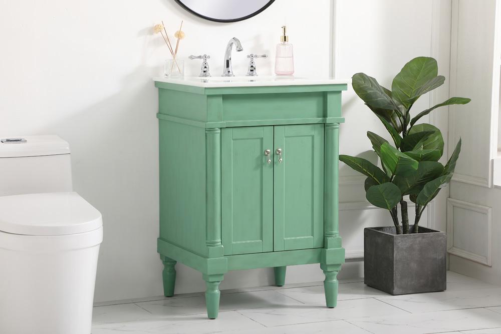 Elegant Furniture & Lighting - Lexington 24 inch Single Bathroom vanity in vintage mint with ivory white engineered marble - VF13024VM-VW veiw 3