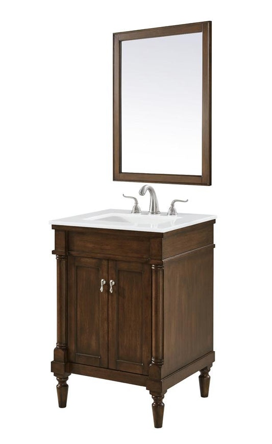 Elegant Furniture & Lighting - Lexington 24 inch Single Bathroom vanity in Walnut with ivory white engineered marble - VF13024WT-VW veiw 2