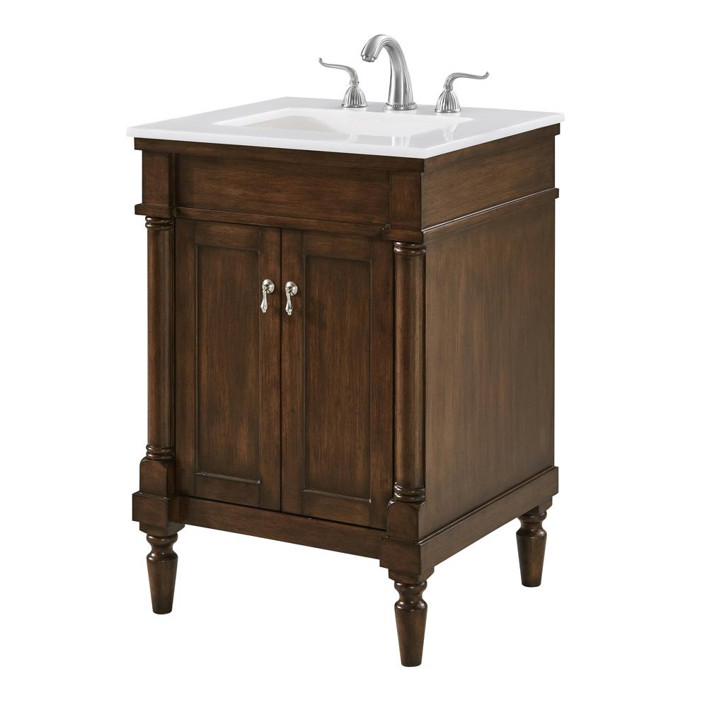 Elegant Furniture & Lighting - Lexington 24 inch Single Bathroom vanity in Walnut with ivory white engineered marble - VF13024WT-VW veiw 3