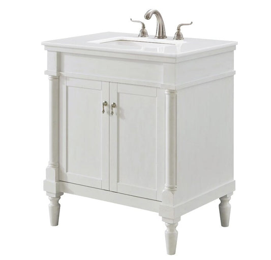 Elegant Furniture & Lighting - Lexington 30 inch Single Bathroom vanity in Antique White with ivory white engineered marble - VF13030AW-VW veiw 1