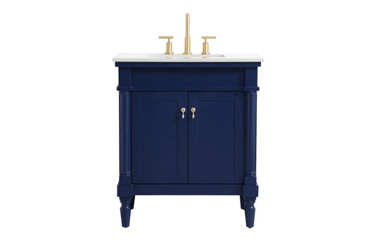Elegant Furniture & Lighting - Lexington 30 inch Single Bathroom vanity in Blue with ivory white engineered marble - VF13030BL-VW veiw 1